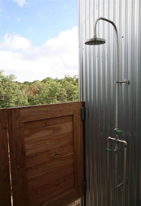 diy outdoor shower metal enclosure|galvanized outdoor shower setup.